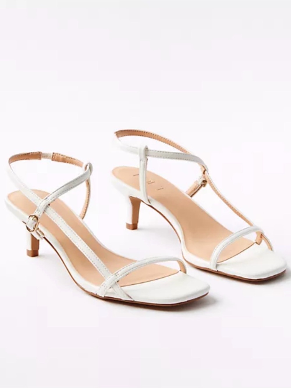 LOFT White Strappy T‑Bar Kitten Heel Sandals